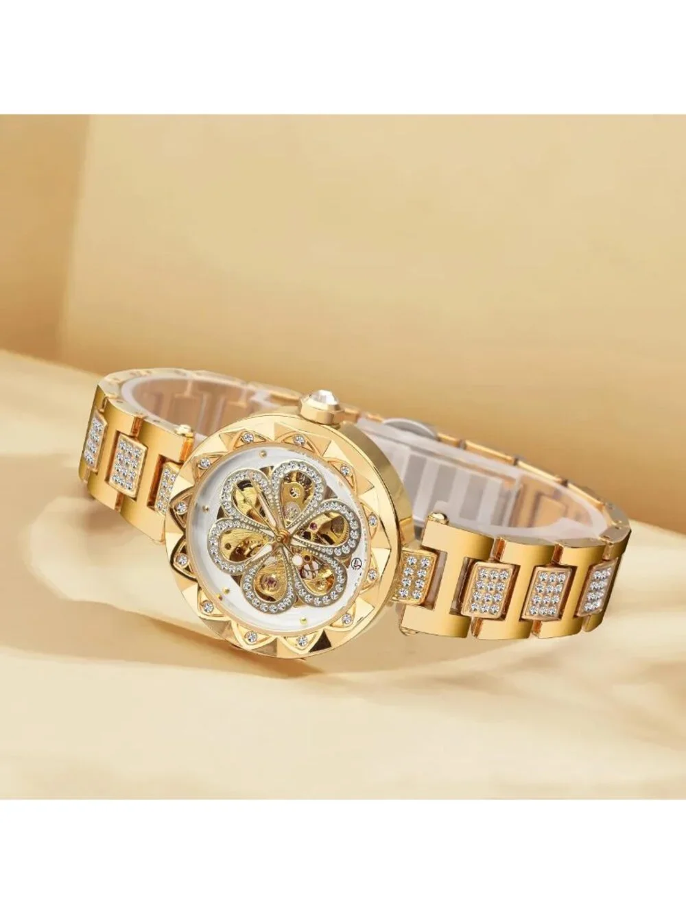 Elegant Skeleton Mechanical Watch for Women - Steampunk Design, Diamond Accents